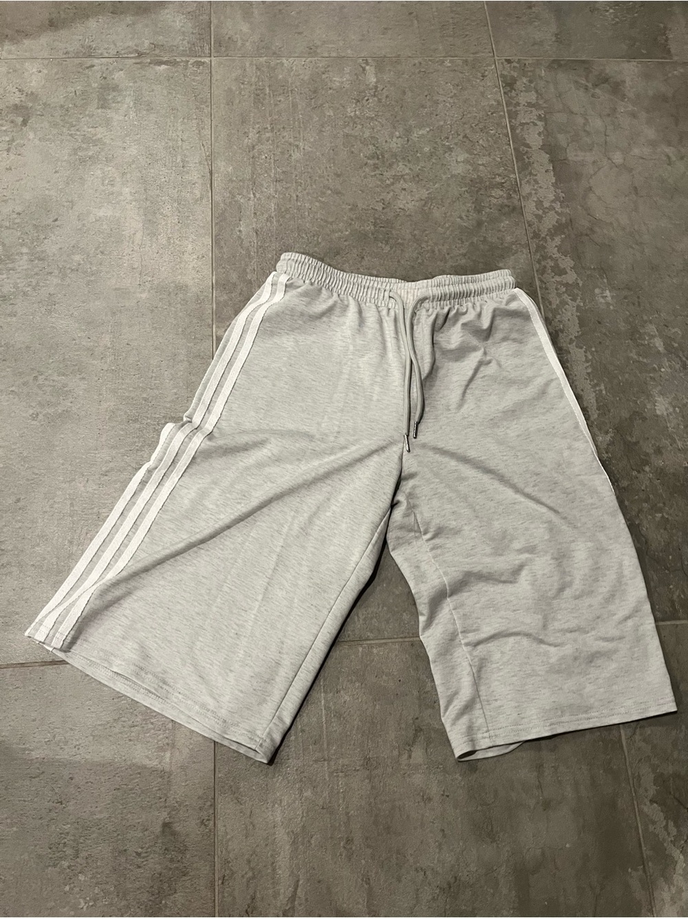 Light Gray Men’s Athletic Drawstring Shorts with Side Stripes
